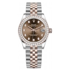 Replica Rolex Datejust 31 and Rose Gold Chocolate Diamond Dial Diamond Bezel Women‘s Watch M278381RBR-0028