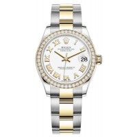 Replica Rolex Datejust 31 and Yellow Gold White Roman Dial Diamond Bezel Women‘s Watch M278383RBR-0001