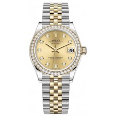 Replica Rolex Datejust 31 and Yellow Gold Champagne Diamond Dial Diamond Bezel Women‘s Watch M278383RBR-0026