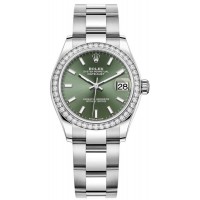 Replica Rolex Datejust 31 White Gold Mint Green Dial Diamond Bezel Women‘s Watch M278384RBR-0021