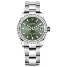 Replica Rolex Datejust 31 White Gold Mint Green Dial Diamond Bezel Women‘s Watch M278384RBR-0021