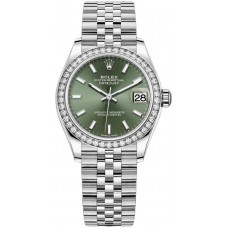 Replica Rolex Datejust 31 White Gold Mint Green Dial Diamond Bezel Women‘s Watch M278384RBR-0022