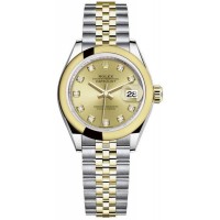 Replica Rolex Lady-Datejust 28 and Yellow Gold Champagne Diamond Dial Women‘s Watch M279163-0011