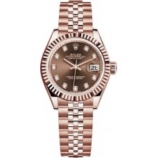 Replica Rolex Lady-Datejust 28 Everose Gold Chocolate Diamond Dial Women‘s Watch M279175-0010