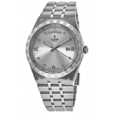 Replica Tudor Royal Silver Diamond Dial Steel Automatic Unisex Watch M28600-0002