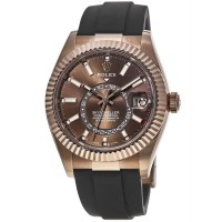 Replica Rolex Sky-Dweller 18kt Everose Gold Chocolate Dial OysterFlex Rubber Strap Men‘s Watch M326235-0005