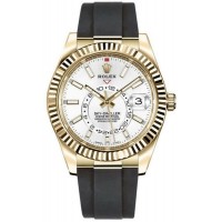 Replica Rolex Sky-Dweller 42mm 18kt Yellow Gold White Dial Rubber Strap Men‘s Watch M326238-0006