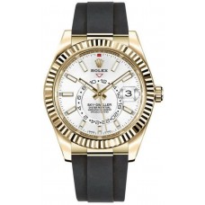 Replica Rolex Sky-Dweller 42mm 18kt Yellow Gold White Dial Rubber Strap Men‘s Watch M326238-0006