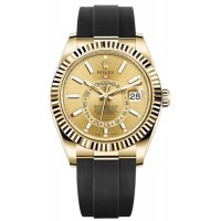 Replica Rolex Sky-Dweller 42mm 18kt Yellow Gold Champagne Dial Rubber Strap Men‘s Watch M326238-0007