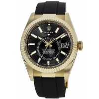 Replica Rolex Sky-Dweller 42mm 18kt Yellow Gold Black Dial Rubber Strap Men‘s Watch M326238-0009