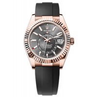 Replica Rolex Sky-Dweller Rose Gold Slate Dial Oysterflex Men‘s Watch M336235-0004