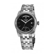 Replica Tudor Glamour Date&amp;Day Black Diamond-Set Dial Black Leather Unisex Watch M56000-0049