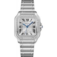 Replica Cartier Santos De Cartier Silver Dial Diamond Steel Women‘s Watch W4SA0005