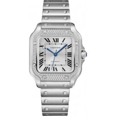 Replica Cartier Santos De Cartier Silver Dial Diamond Steel Women‘s Watch W4SA0005