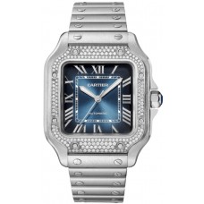 Replica Cartier Santos De Cartier Blue Dial Diamond Steel Women‘s Watch W4SA0006