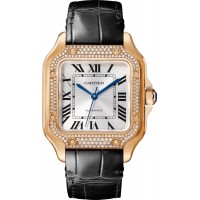 Replica Cartier Santos De Cartier Medium Silver Dial 18K Rose Gold Diamond Women‘s Watch WJSA0012