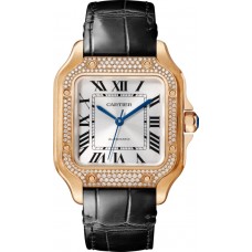 Replica Cartier Santos De Cartier Medium Silver Dial 18K Rose Gold Diamond Women‘s Watch WJSA0012