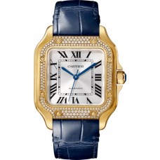 Replica Cartier Santos De Cartier Medium Silver Dial 18K Yellow Gold Diamond Women‘s Watch WJSA0013
