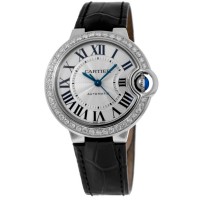 Replica Cartier Ballon Bleu 33mm Silver Dial Custom Diamond Bezel Women‘s Watch WSBB0030-CD