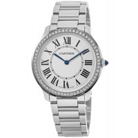 Replica Cartier Ronde Must De Cartier 36mm Custom Diamond Bezel Steel Women‘s Watch WSRN0034-CD