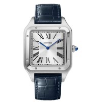 Replica Cartier Santos Dumont XL Silver Dial Blue Alligator Leather Men‘s Watch WSSA0032