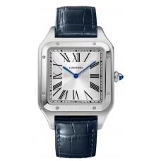 Replica Cartier Santos Dumont XL Silver Dial Blue Alligator Leather Men‘s Watch WSSA0032