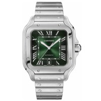 Replica Cartier Santos De Cartier Large Green Dial Steel and Leather Men‘s Watch WSSA0062