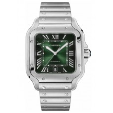 Replica Cartier Santos De Cartier Large Green Dial Steel and Leather Men‘s Watch WSSA0062