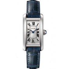 Cartier Tank Americaine Silver Dial Navy Leather Ladies WSTA0016