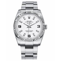 Replica Rolex Air-King 114234 White Gold Fluted Bezel White dial
