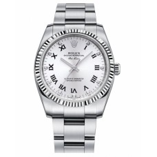 Replica Rolex Air-King 114234 White Gold Fluted Bezel White dial