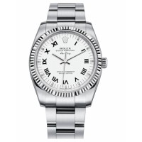 Rolex Air-King White Gold 114234 Fluted Bezel White dial Replica