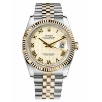 Rolex Datejust 36mm Steel and Yellow Gold Ivory Pyramid Dial 116233 IPRJ Replica