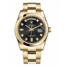 Replica Rolex Day Date Yellow Gold 118208 BKDO Black Dial