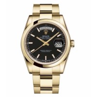 Rolex Day Date Yellow Gold Black Dial 118208 BKSO Replica