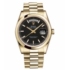 Rolex Day Date Yellow Gold Black Dial 118208 BKSP Replica