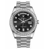 Rolex Day Date II 218349 President White Gold and Diamonds Black dial Replica