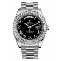 Rolex Day Date II President 218349 White Gold and Diamonds Black dial Replica
