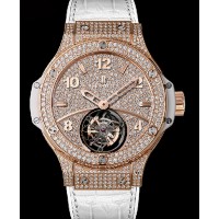 Hublot Big Bang Gold White Tourbillon Full Pave Watch 345.PE.9010.LR.1704 