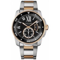 Calibre De Cartier Diver Black Dial Steel and Rose Gold Mens Watch W7100054