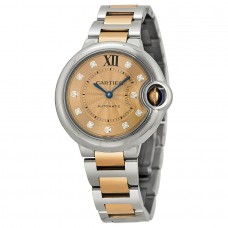 Cartier Ballon Bleu Stainless Steel and 18kt Rose Gold Ladies Watch WE902053 
