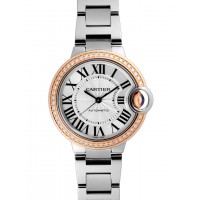 Cartier Ballon Bleu Silver Dial Stainless Steel Diamond Ladies Watch WE902080 