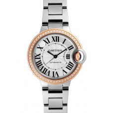 Cartier Ballon Bleu Silver Dial Stainless Steel Diamond Ladies Watch WE902080 