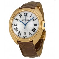 Cartier Cle Silver Flinque Dial 18K Rose GOld Automatic Men's Watch