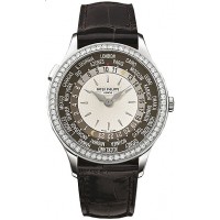 Patek Philippe Brown and Ivory Dial 18kt White Gold Diamond Brown Leather Ladies 7130G-001