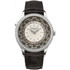 Patek Philippe Brown and Ivory Dial 18kt White Gold Diamond Brown Leather Ladies 7130G-001