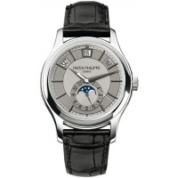 Patek Philippe Complications Grey Dial 18k White Gold Black Leather 5205G-001