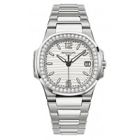 Patek Philippe Nautilus Silvery White Dial Ladies 18 Carat White Gold Set With Diamonds 7010/1G-011