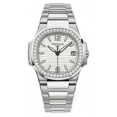 Patek Philippe Nautilus Silvery White Dial Ladies 18 Carat White Gold Set With Diamonds 7010/1G-011