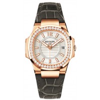 Patek Philippe Nautilus White Dial Black Leather Strap Ladies 7010R-001